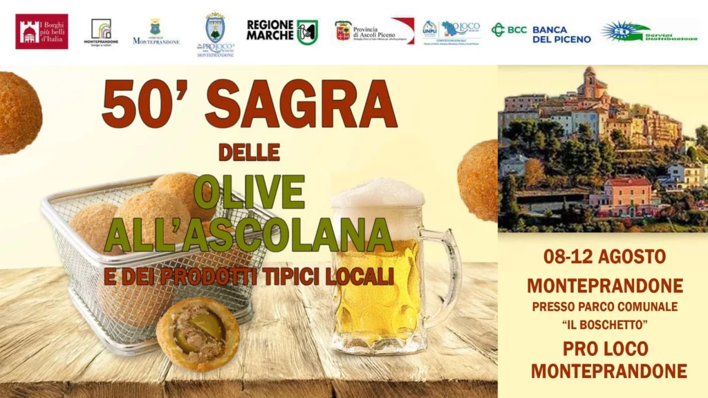 Programm des traditionellen Volksfestes der frittierten Oliven nach Ascolanischer Art (sagra delle olive fritte) in Monteprandone in den Marken